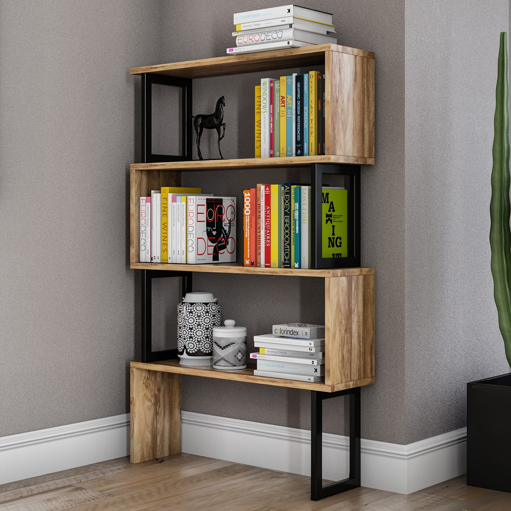 Ceyra Wooden Bookcase With 4 Shelves In Walnut