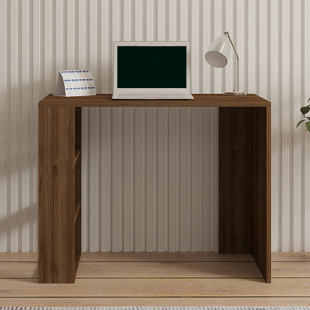 Ceyvani Wooden Laptop Desk With 3 Shelves In Walnut