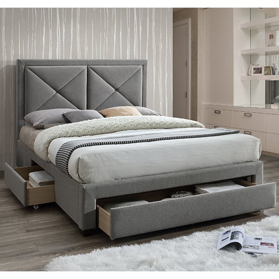 Product photograph of Cezanne Fabric Double Bed With Drawers In Grey Marl from Furniture in Fashion
