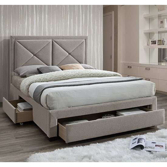 Product photograph of Cezanne Fabric Double Bed With Drawers In Mink from Furniture in Fashion
