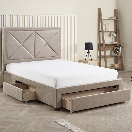 Cezanne Fabric Double Bed With Drawers In Mink