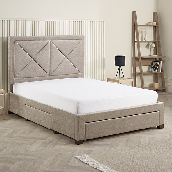 Cezanne Fabric Double Bed With Drawers In Mink