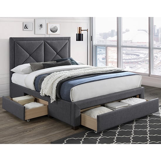 Read more about Cezanne fabric king size bed with drawers in dark grey