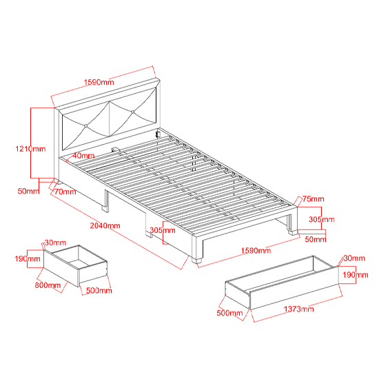 Cezanne Fabric King Size Bed With Drawers In Dark Grey