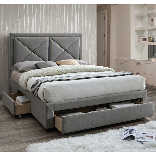 Product photograph of Cezanne Fabric King Size Bed With Drawers In Grey Marl from Furniture in Fashion