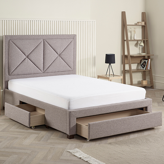Cezanne Fabric King Size Bed With Drawers In Grey Marl