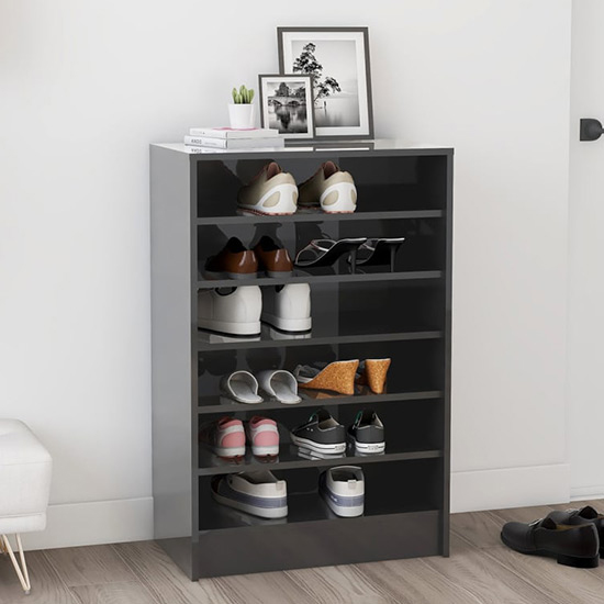 Cezary High Gloss Shoe Storage Rack With 7 Shelves In Grey_1