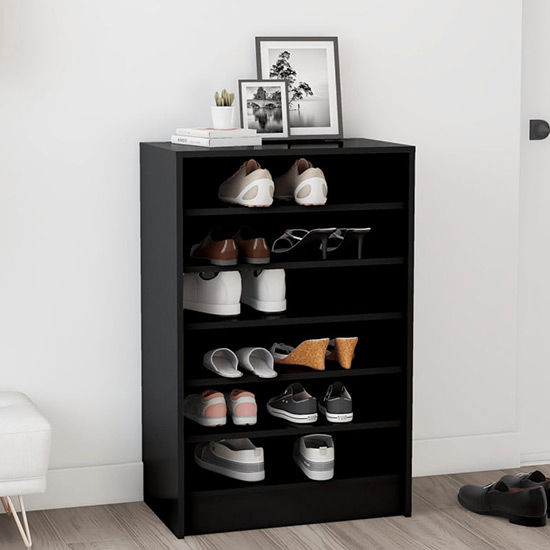 Cezary Wooden Shoe Storage Rack With 7 Shelves In Black