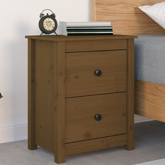 Product photograph of Chael Pine Wood Bedside Cabinet With 2 Drawers In Honey Brown from Furniture in Fashion
