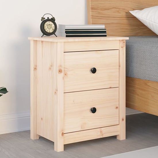 Read more about Chael pine wood bedside cabinet with 2 drawers in natural