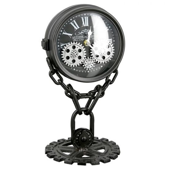 Read more about Chain glass table clock with black and silver metal frame