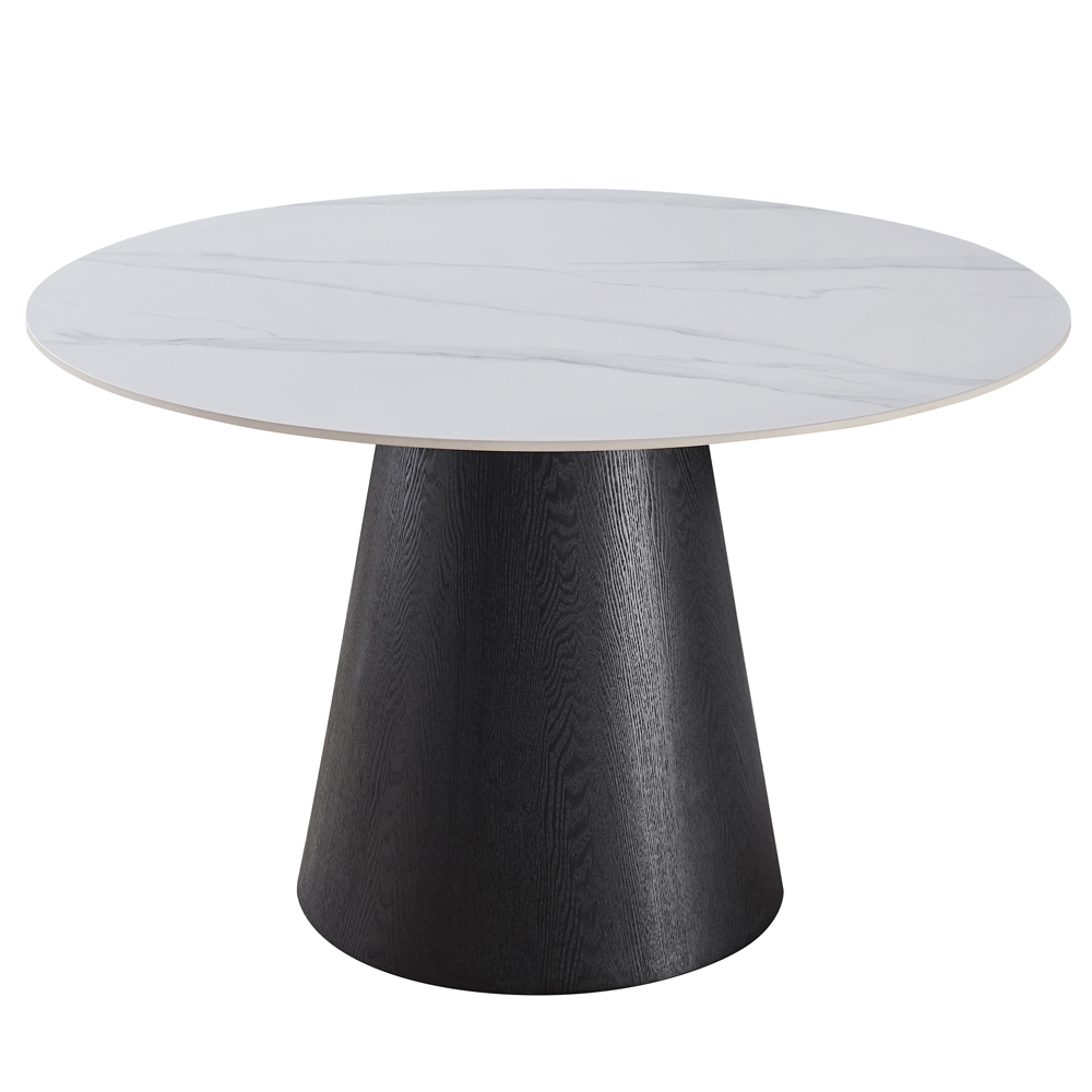 Chambly Round Sintered Stone Top Dining Table in Black and White