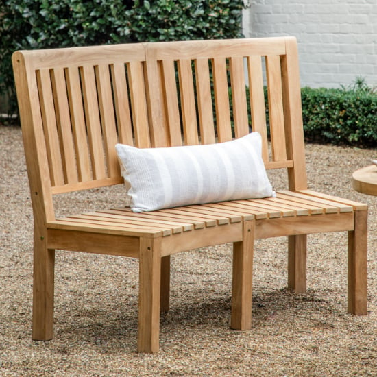 Product photograph of Champil Outdoor High Back Wooden Dining Bench In Natural from Furniture in Fashion