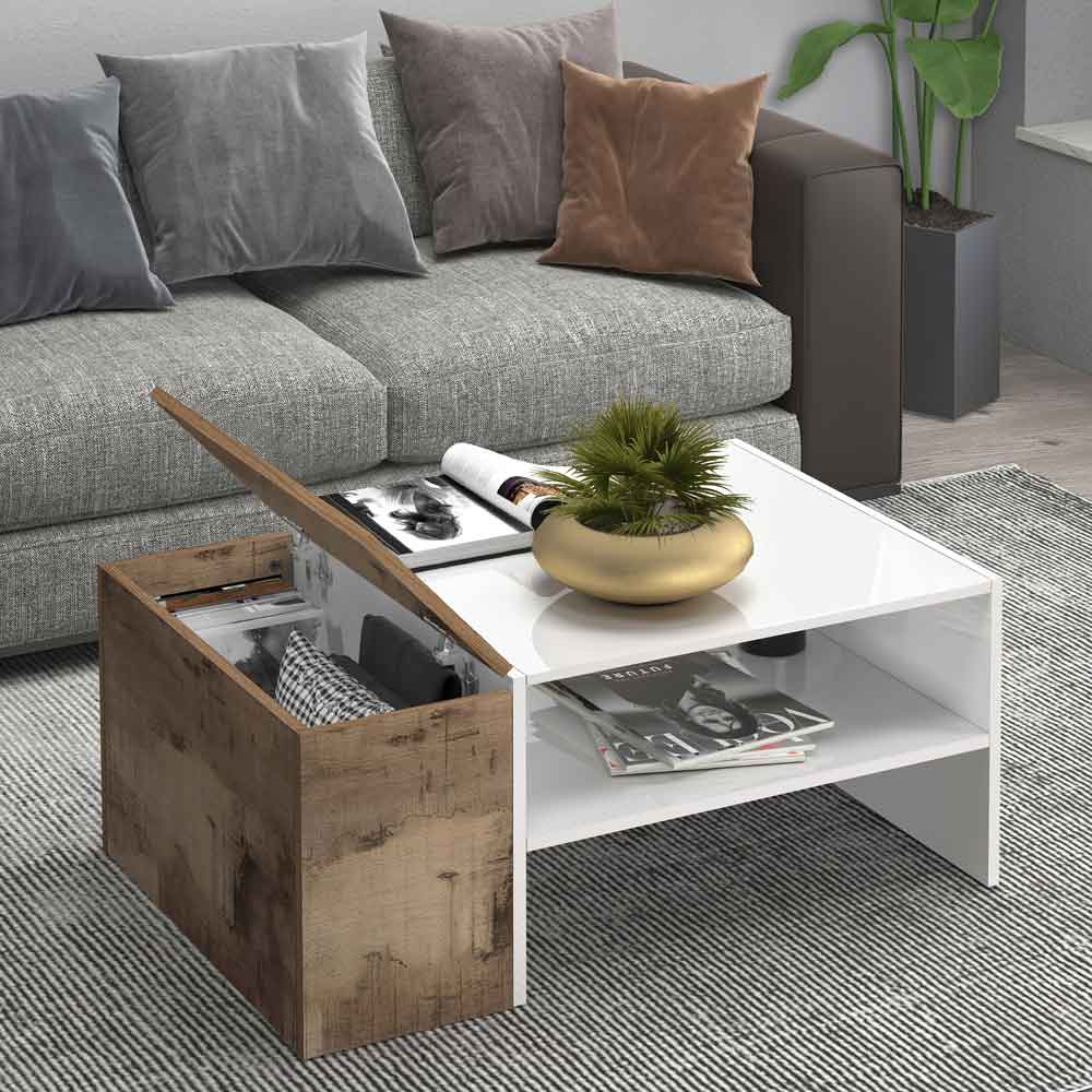 Chandler High Gloss Coffee Table In White And Pereira Maple