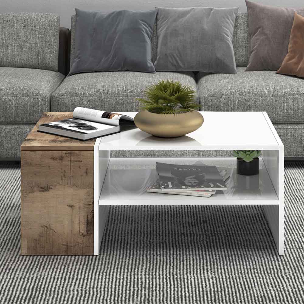 Chandler High Gloss Coffee Table In White And Pereira Maple