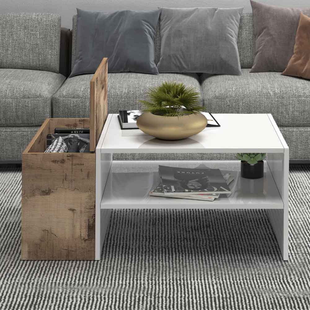 Chandler High Gloss Coffee Table In White And Pereira Maple
