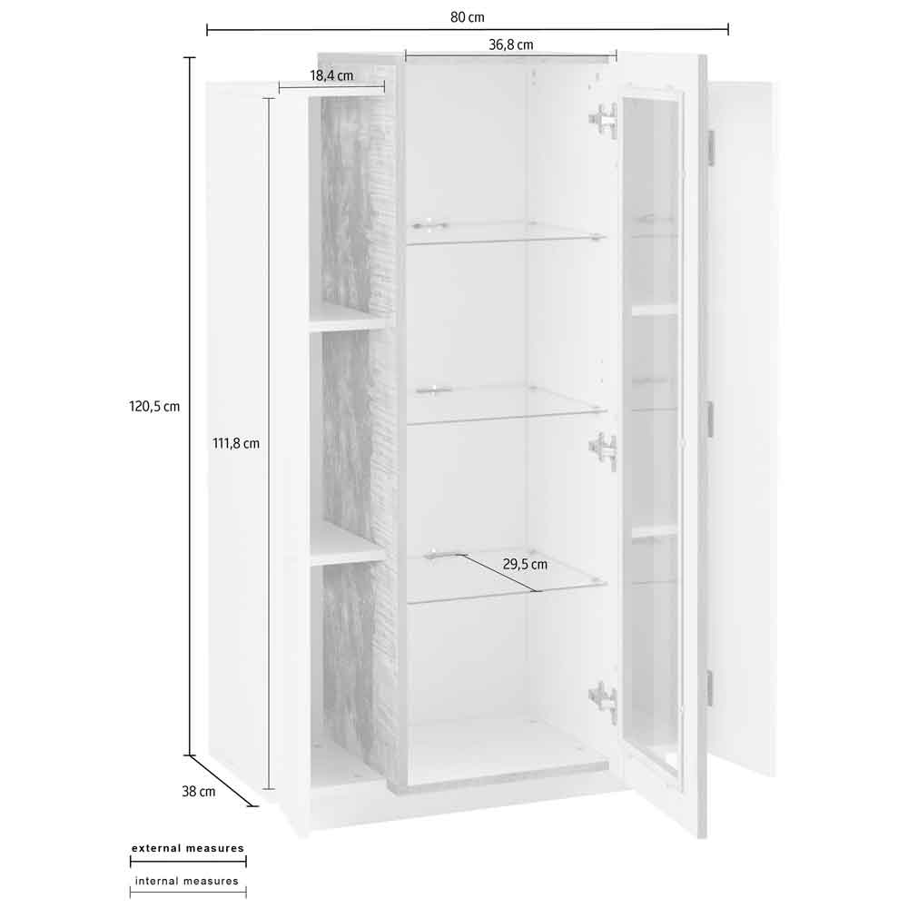 Chandler High Gloss Display Cabinet With 3 Doors In White And Pereira Maple