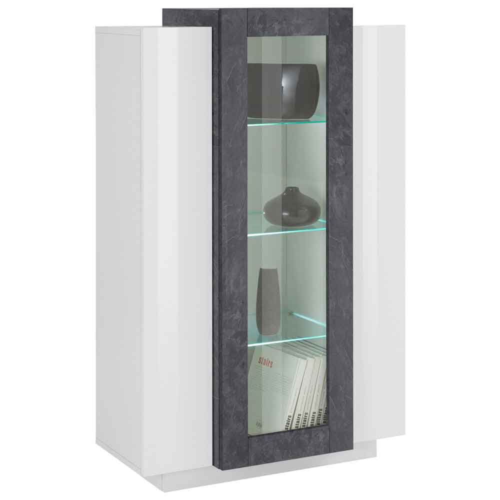 Chandler High Gloss Display Cabinet With 3 Doors In White And Report