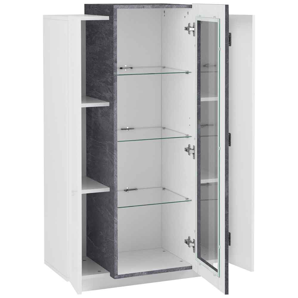 Chandler High Gloss Display Cabinet With 3 Doors In White And Report