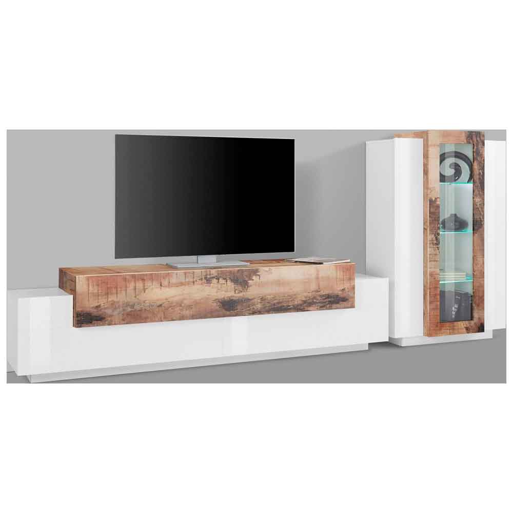 Chandler High Gloss Entertainment Unit In White And Pereira Maple
