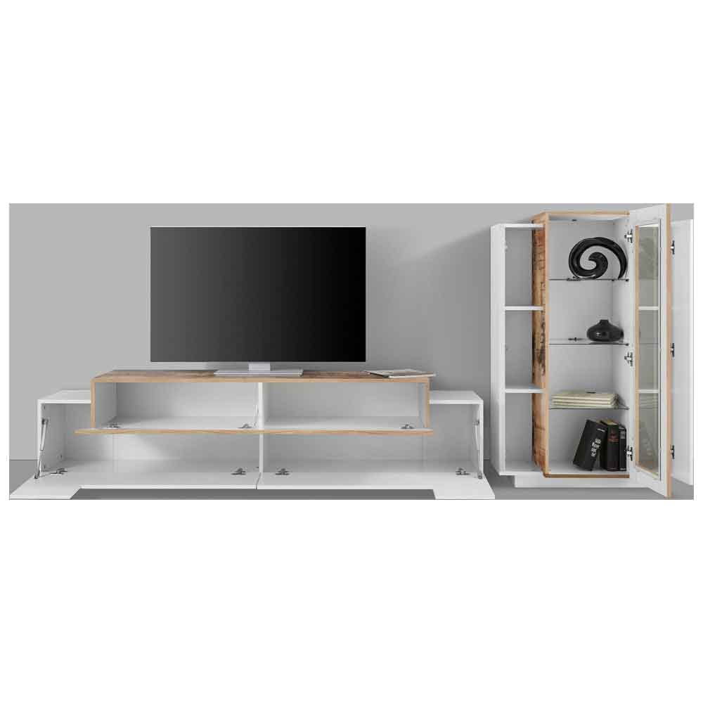 Chandler High Gloss Entertainment Unit In White And Pereira Maple
