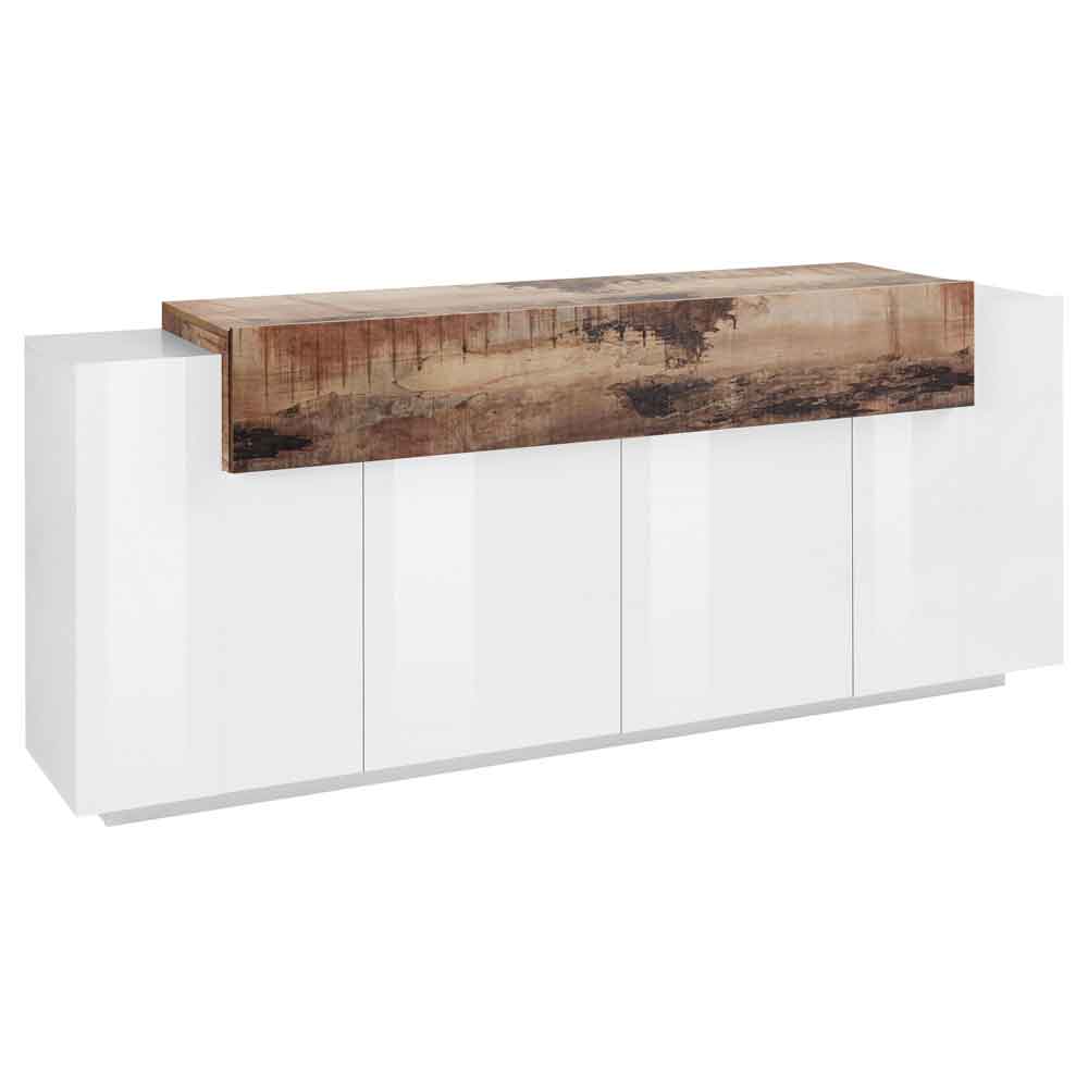 Chandler High Gloss Storage Unit With 2 Doors 1 Flap In White And Pereira