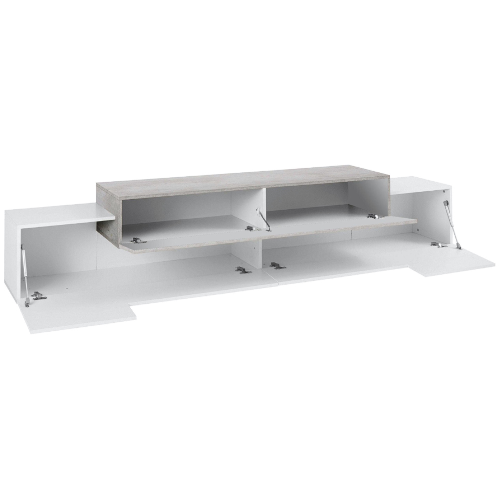 Chandler Large High Gloss TV Stand With 3 Flap Doors In White And Concrete