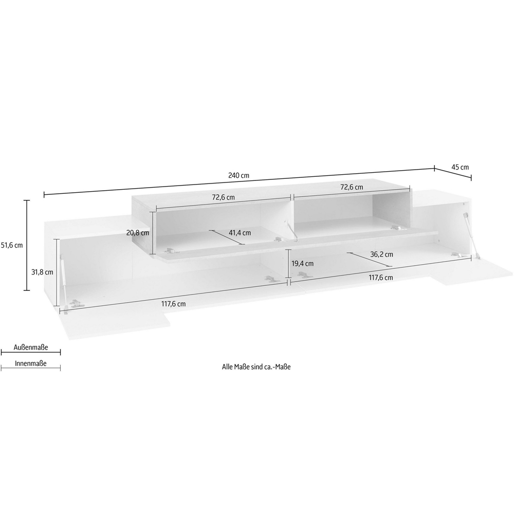 Chandler Large High Gloss TV Stand With 3 Flap Doors In White And Concrete