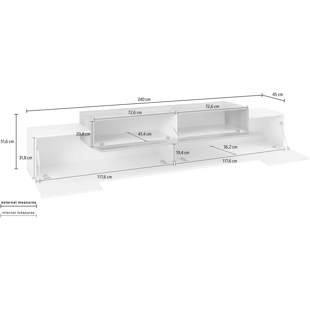 Chandler Large High Gloss TV Stand With 3 Flap Doors In White And Pereira Maple