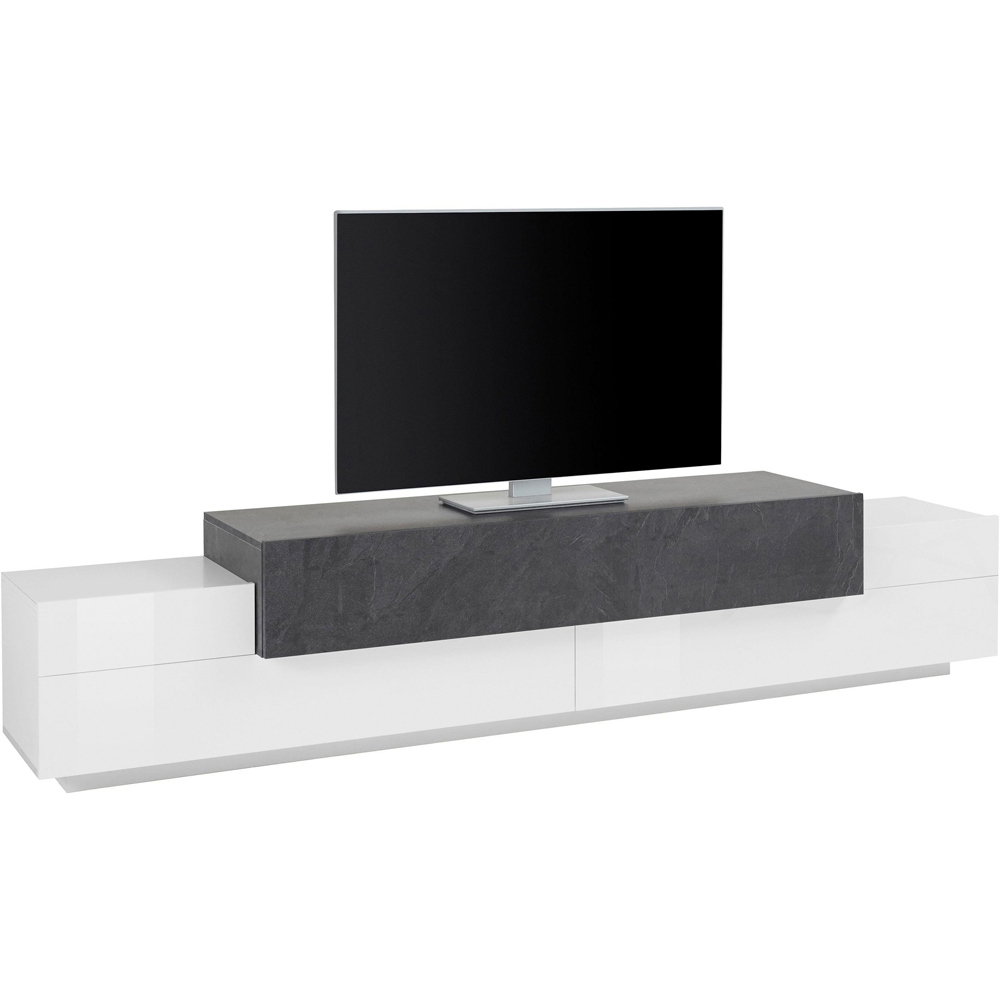 Chandler Large High Gloss TV Stand With 3 Flap Doors In White And Report