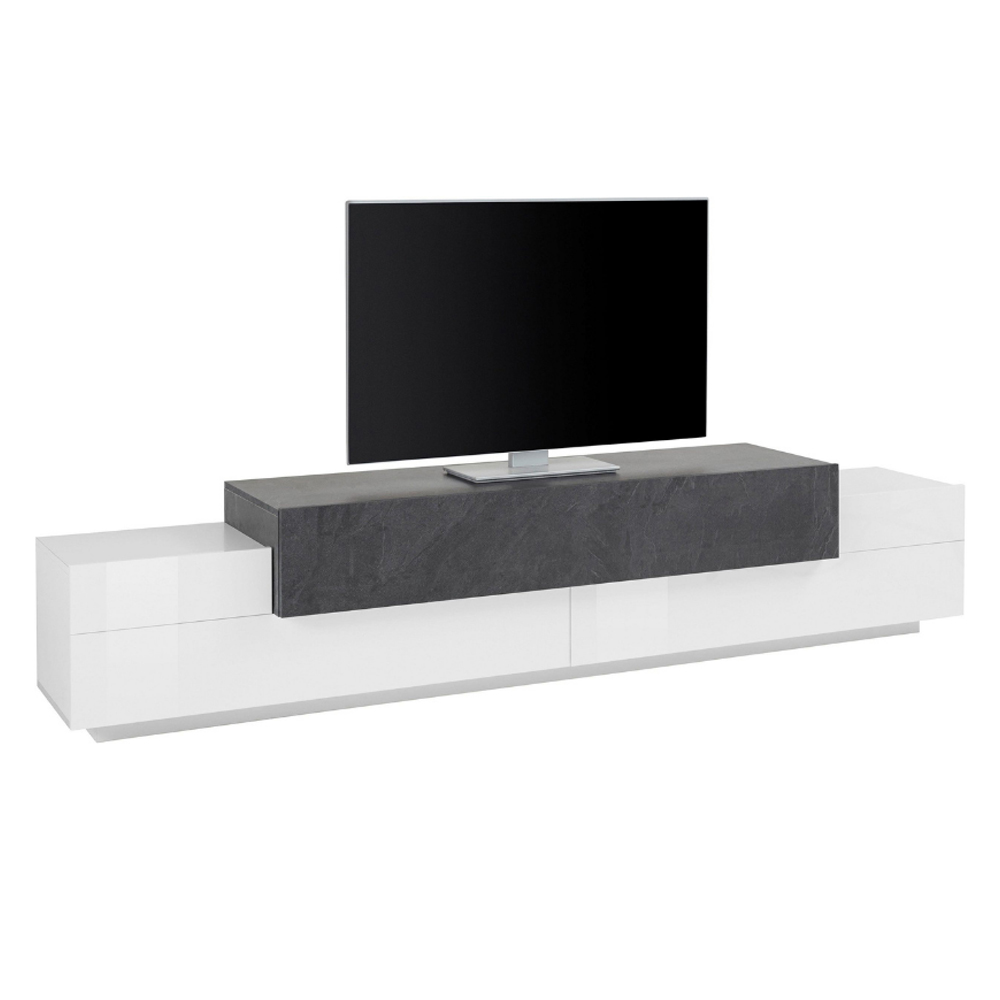 Chandler Large High Gloss TV Stand With 3 Flap Doors In White And Report