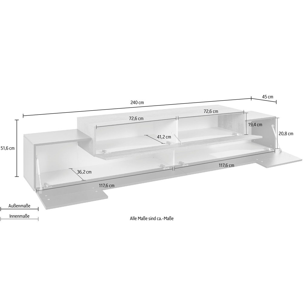 Chandler Large Wooden TV Stand With 3 Flap Doors In Anthracite And Oak