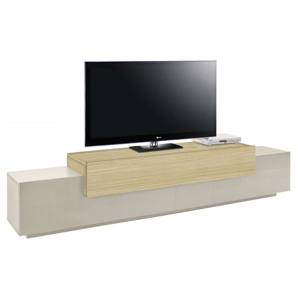 Chandler Large Wooden TV Stand With 3 Flap Doors In Cashmere And Chopin Oak
