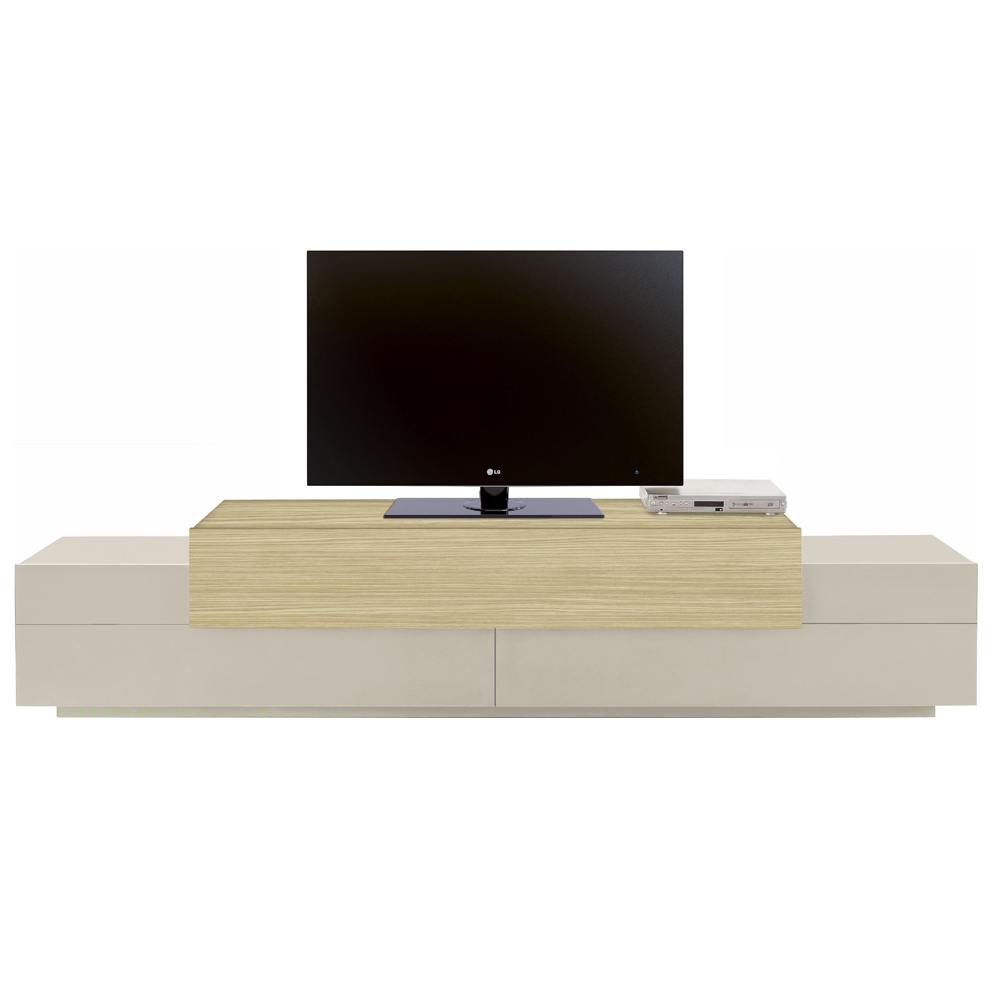 Chandler Large Wooden TV Stand With 3 Flap Doors In Cashmere And Chopin Oak