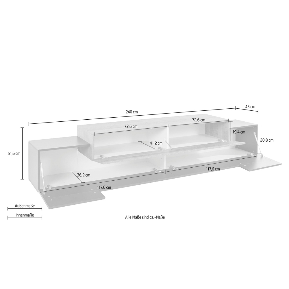 Chandler Large Wooden TV Stand With 3 Flap Doors In Cashmere And Chopin Oak