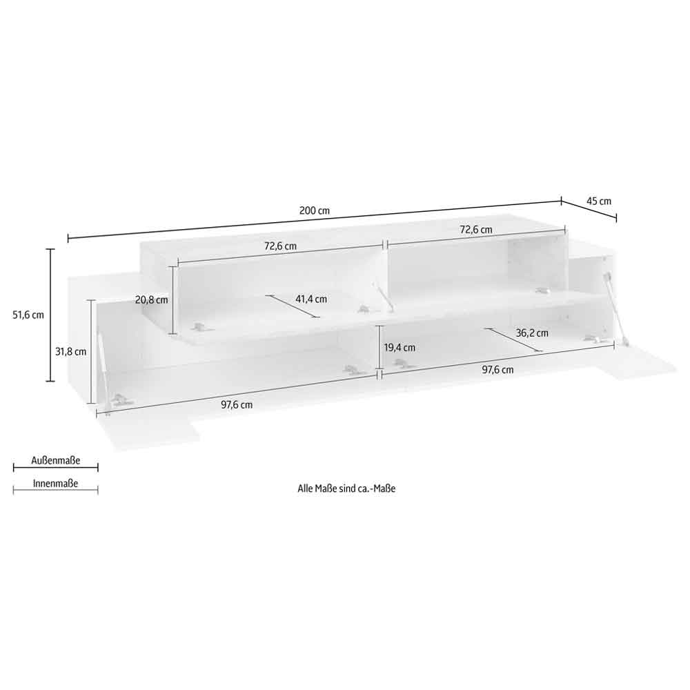 Chandler Small High Gloss TV Stand With 3 Flap Doors In White And Pereira Maple