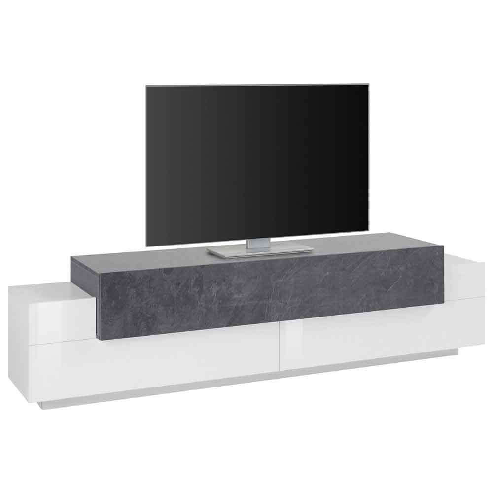 Chandler Small High Gloss TV Stand With 3 Flap Doors In White And Report
