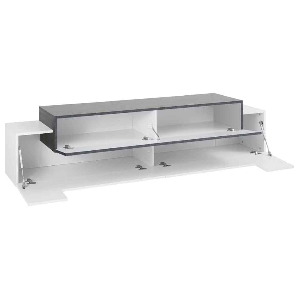 Chandler Small High Gloss TV Stand With 3 Flap Doors In White And Report