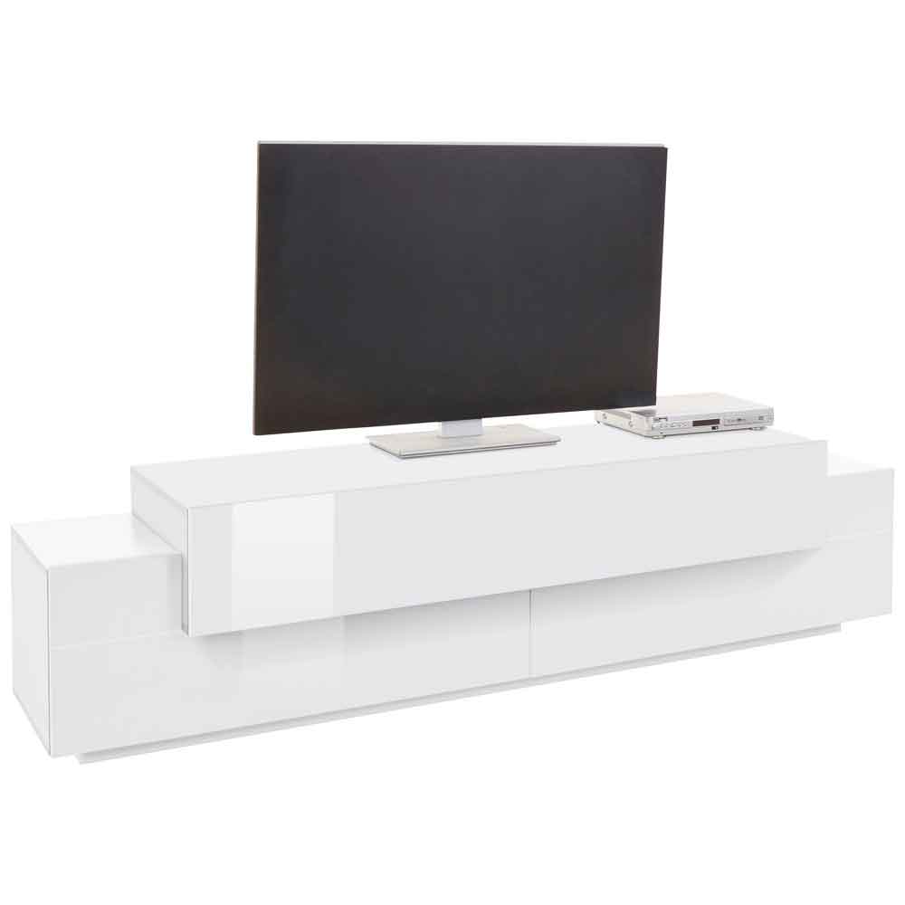 Chandler Small High Gloss TV Stand With 3 Flap Doors In White