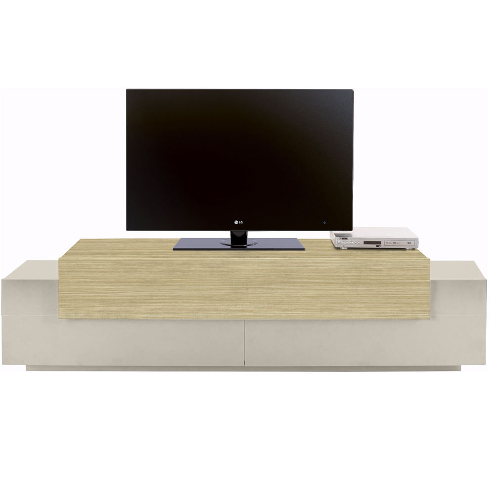 Chandler Small Wooden TV Stand With 3 Flap Doors In Cashmere And Chopin Oak