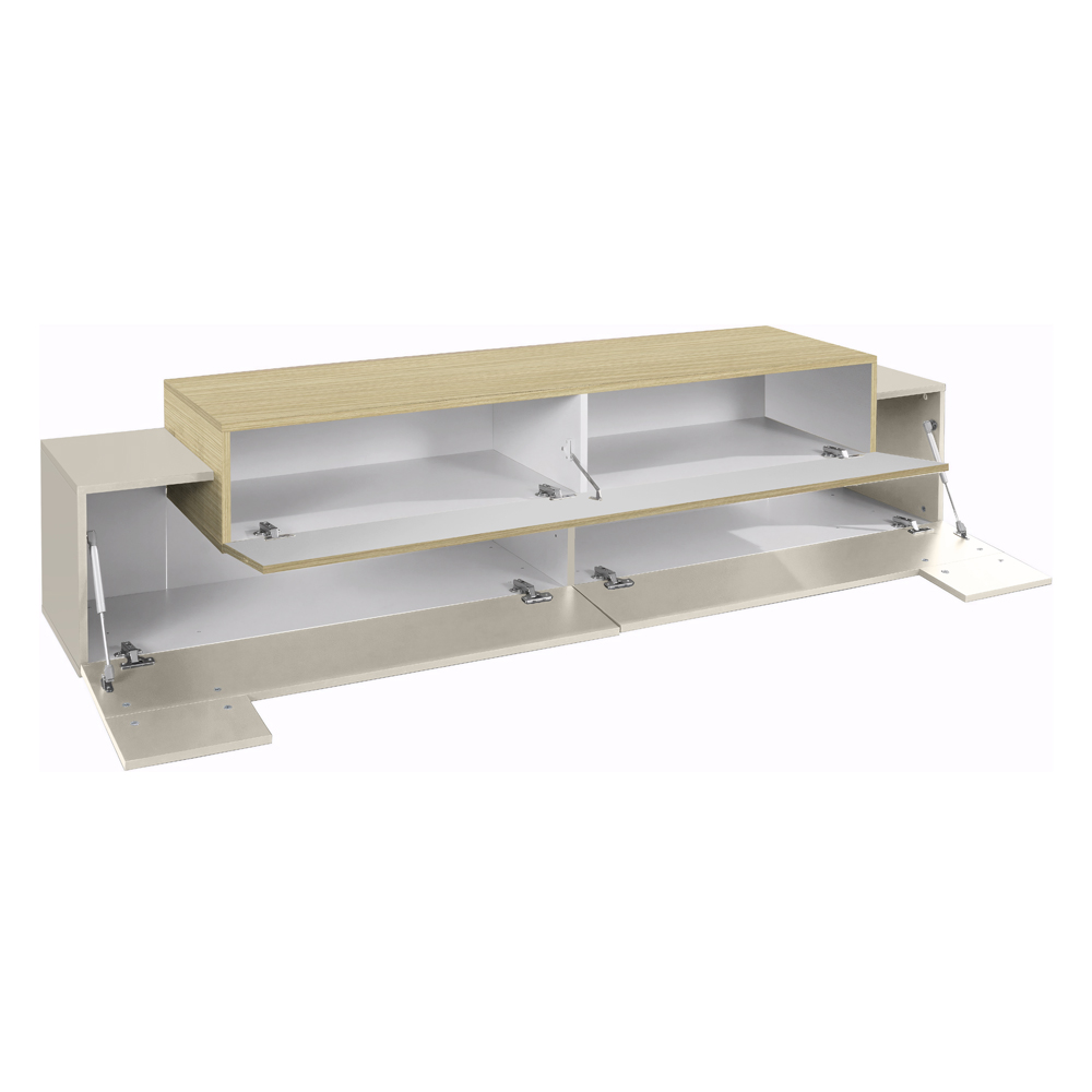 Chandler Small Wooden TV Stand With 3 Flap Doors In Sage Green And Chopin Oak