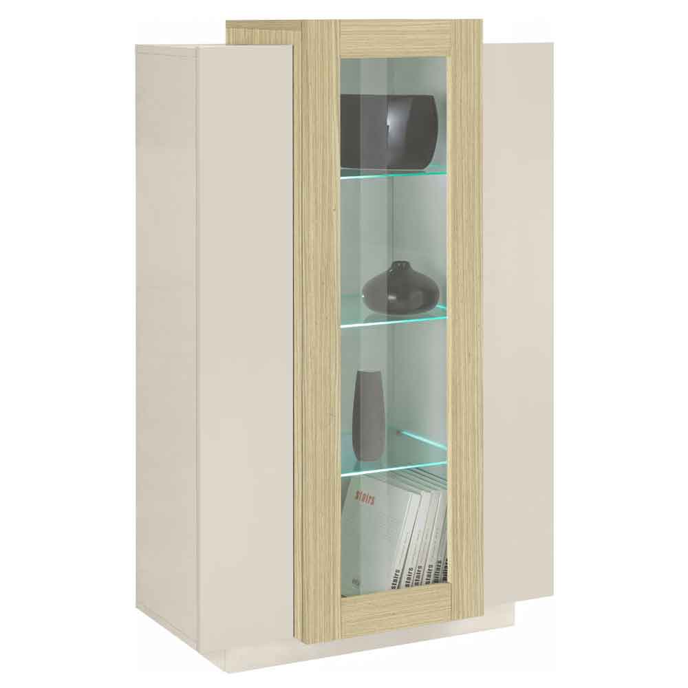 Chandler Wooden Display Cabinet With 3 Doors In Cashmere And Chopin Oak