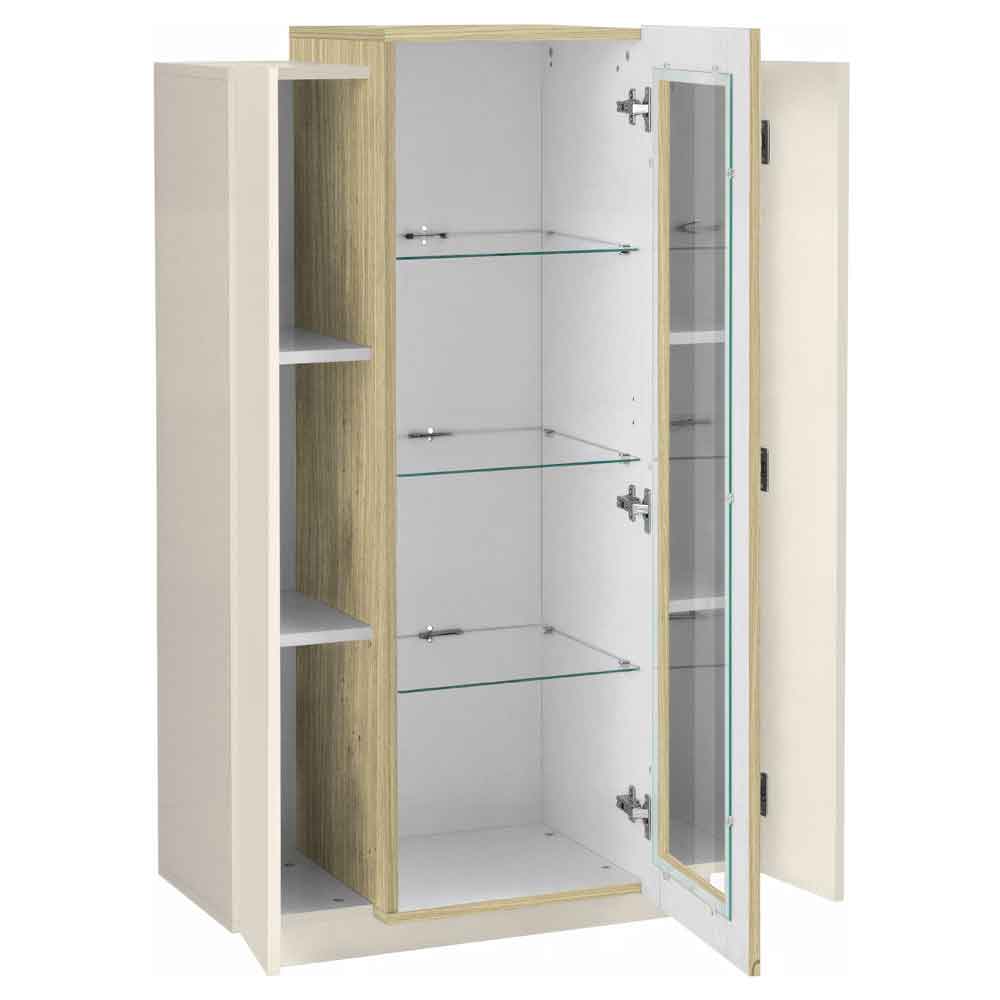 Chandler Wooden Display Cabinet With 3 Doors In Cashmere And Chopin Oak