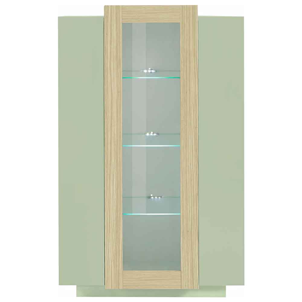 Chandler Wooden Display Cabinet With 3 Doors In Sage Green And Chopin Oak
