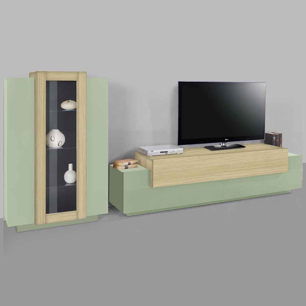Chandler Wooden Entertainment Unit In Sage Green And Chopin Oak