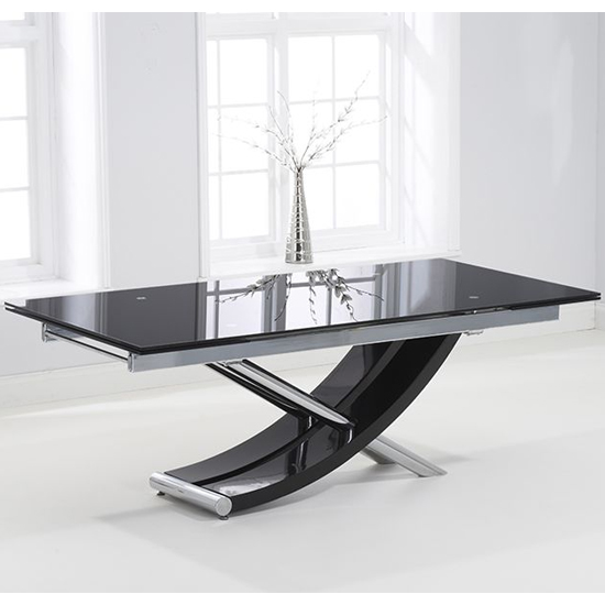 Chanelle Extending Glass Dining Table In Black With Chrome Base_3