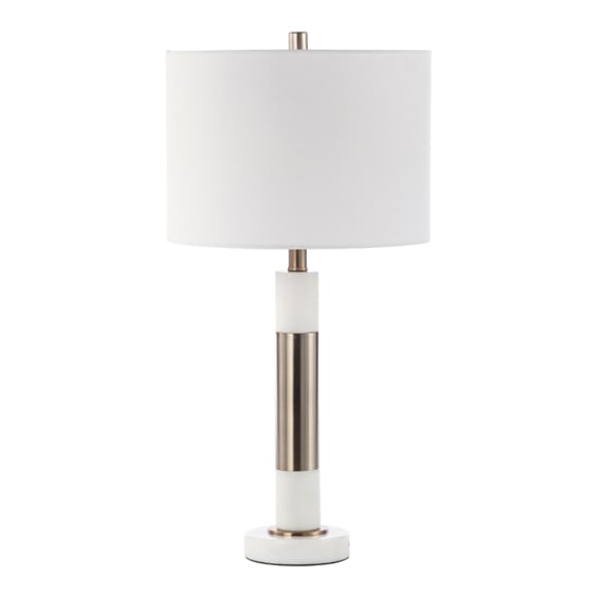 Product photograph of Chania White Linen Shade Table Lamp With White Marble Base from Furniture in Fashion
