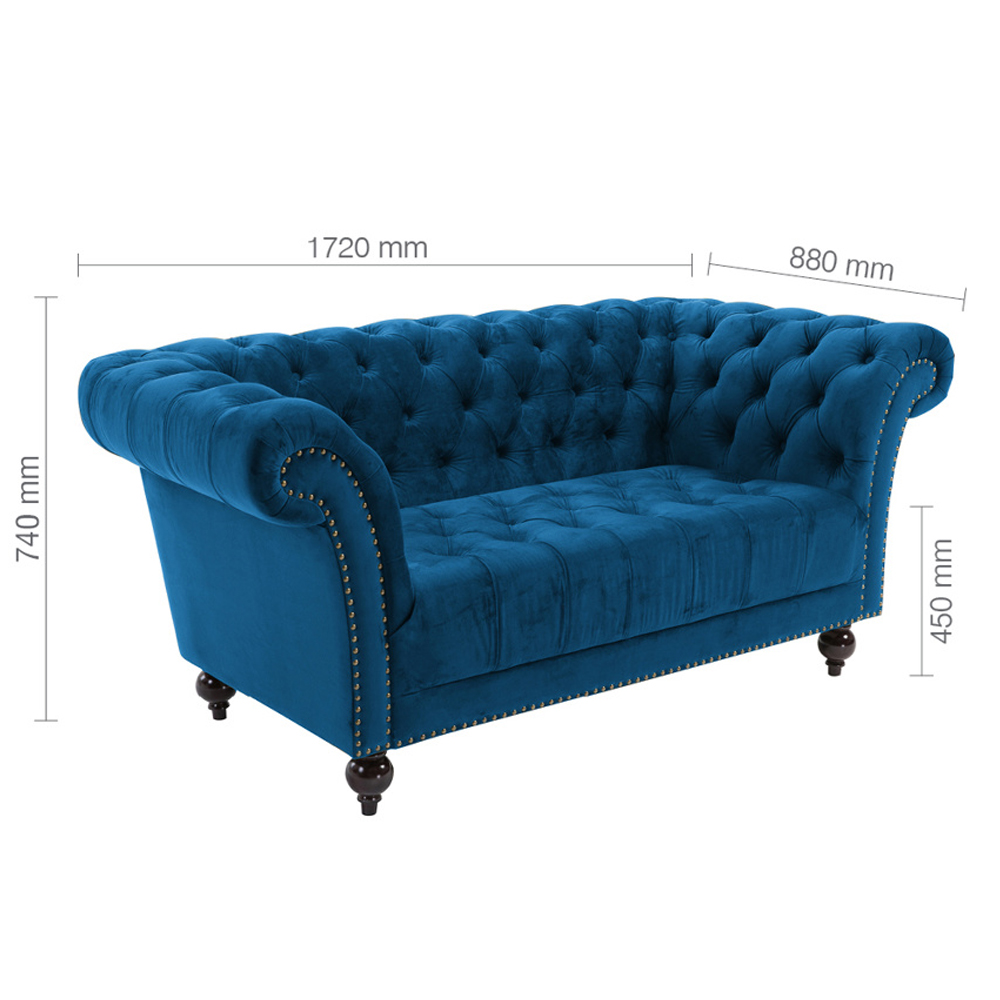 Chanter Fabric 2 Seater Sofa In Midnight Blue