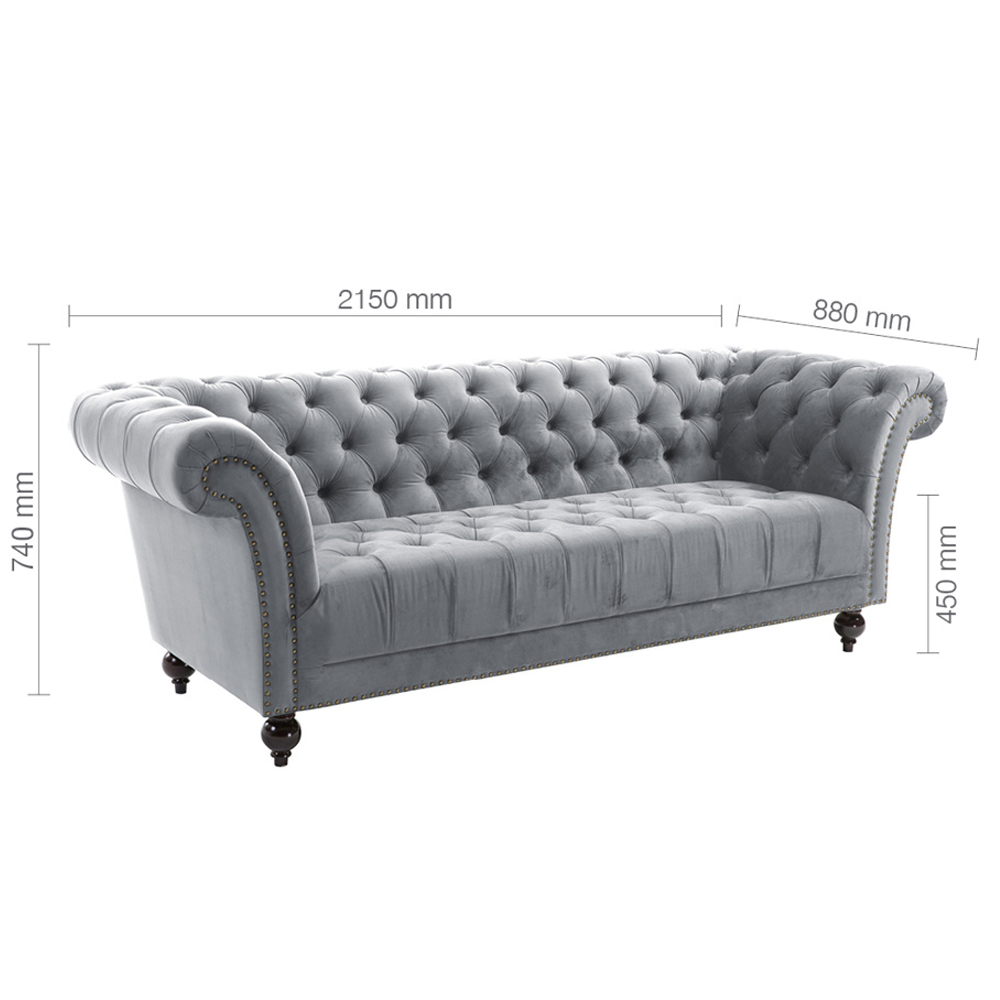 Chanter Fabric 3 Seater Sofa In Grey