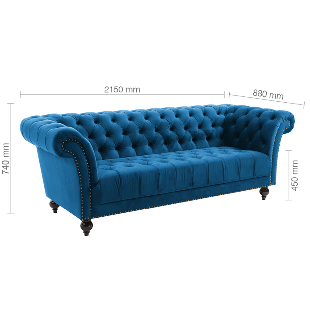 Chanter Fabric 3 Seater Sofa In Midnight Blue